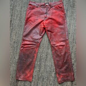 Ann Demuelemeester red distressed leather pants